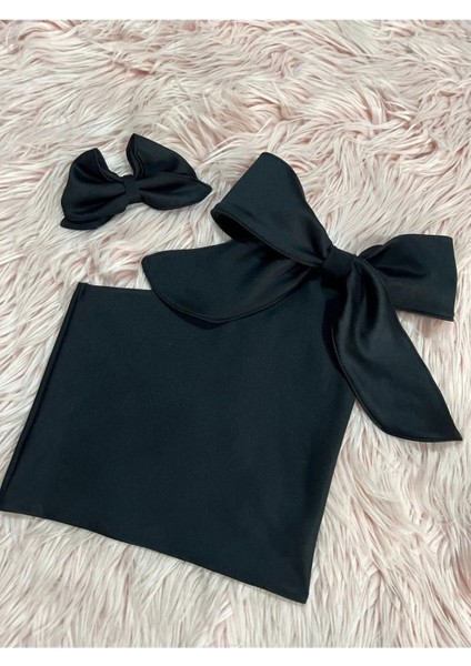 Kız Çocuk Fiyonk Detaylı Tek Omuz Crop Bluz