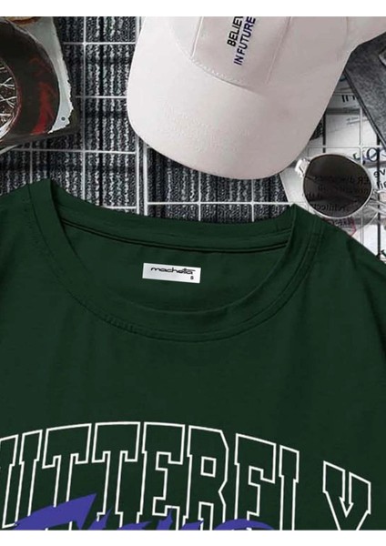 Flower & Butterfly Çiçek & Kelebek Baskılı Oversize T-Shirt modelleri