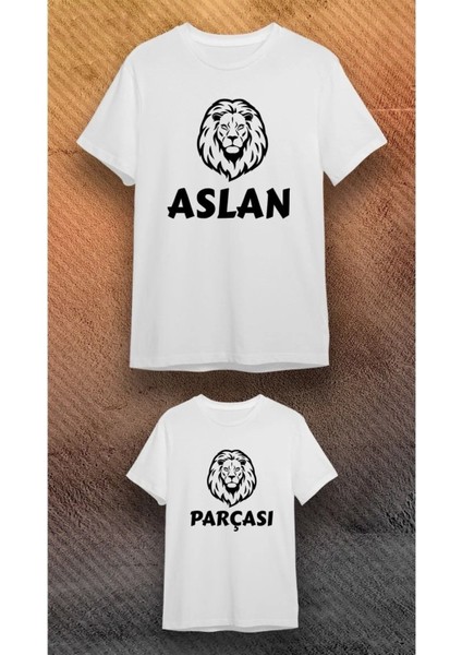 Beyaz Model2 Aslan Parçası Baskılı Baba Oğul Siyah Pamuklu Tişört Kombin fiyatları