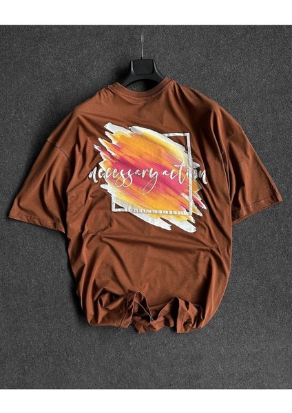 Kahverengi Necessary Action Baskılı Bisiklet Yaka Oversize T-Shirt