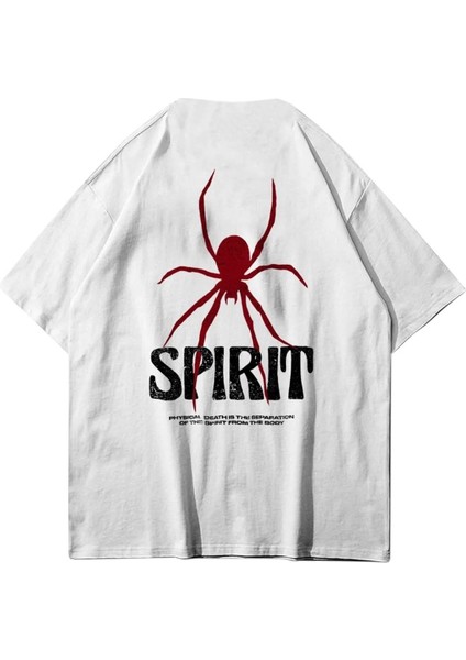 Spirit Örümcek Ön Arka Baskılı Pamuk Oversize Bisiklet Yaka T-Shirt