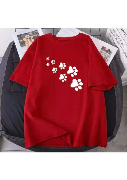 Kadın Pati Baskılı Oversize T-Shirt
