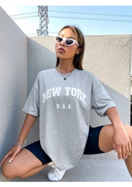 Büyük Beden U.s.a Kadın New York Baskılı Oversize T-Shirt fırsatları