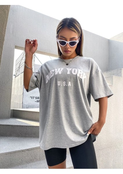 Büyük Beden U.s.a Kadın New York Baskılı Oversize T-Shirt indirimleri