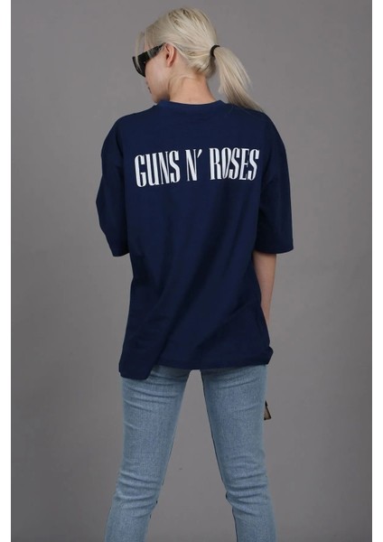 Lacivert Lies Exclusive Ön ve Arka Baskılı Oversize T-Shirt modelleri