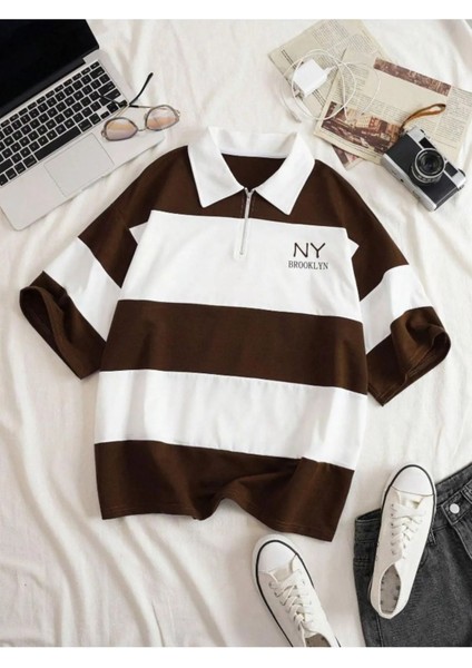 Büyük Beden Unisex Ny Brooklyn Parçalı Baskılı Kısa Kol %100 Pamuk T-Shirt