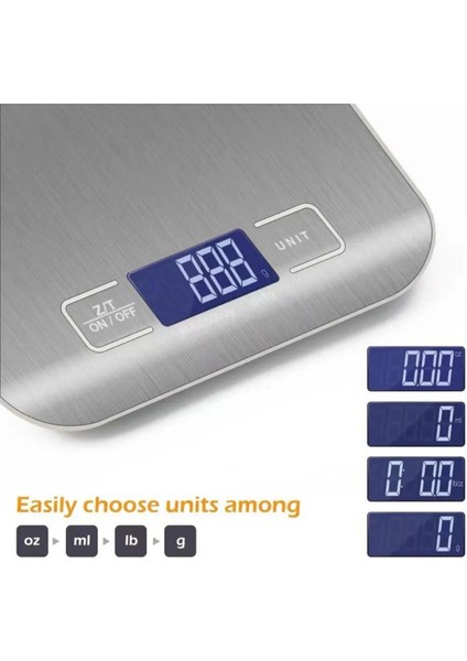 Paslanmaz Çelik Dijital Mutfak Terazisi LCD Ekran 5 Birim Dönüşüm