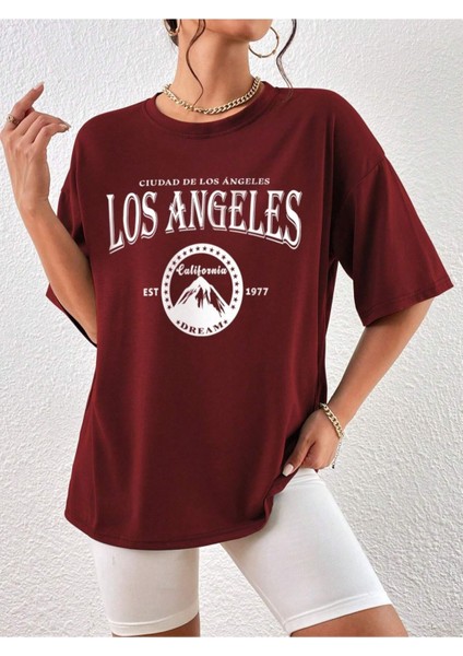 Cuidad De Los Angeles Baskılı Oversize Bisiklet Yaka Pamuk T-Shirt fırsatları