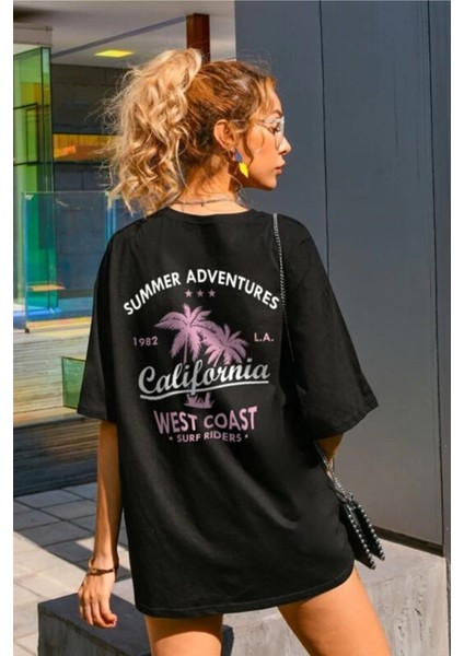Kadın Siyah Oversize California Baskılı T-Shirt fiyatları