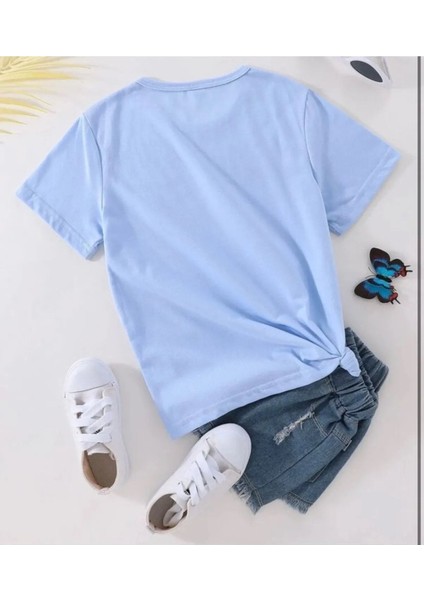 Fluttering Flower Baskılı Bisiklet Yaka Oversize Çocuk T-Shirt modelleri