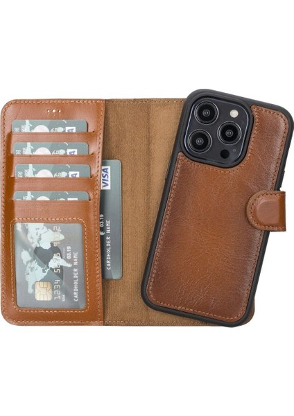 Mulvxurg URG02 Apple Iphone 14 Pro Uyumlu Deri Cüzdanlı Kılıf Mwwn RST2EF Taba (Mulvix)