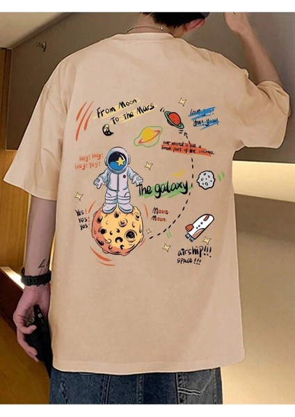 Çocuk The Galaxy Gezegen Baskılı Oversize Bisiklet Yaka Tshirt