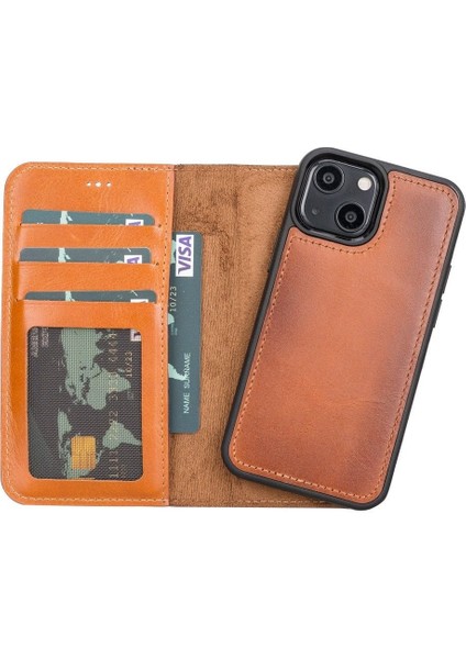 Mulvxurg URG02 Apple Iphone 13 Mini Uyumlu Deri Cüzdanlı Kılıf RST2EF Taba (Mulvix)