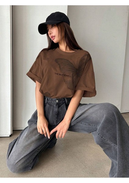 Büyük Beden Unisex The Butterfly Baskılı Oversize %100 Pamuk T-Shirt