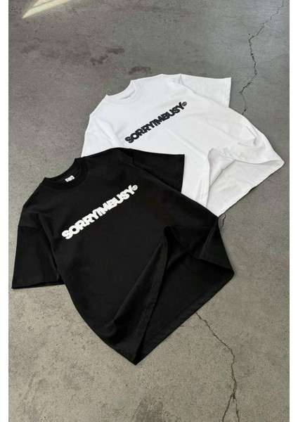 Büyük Beden Unisex Sorry Baskılı 2'li Oversize T-Shirt Set