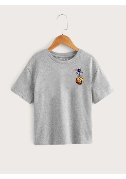 Kids Unisex Gri The Galaxy Gezegen Baskılı Oversize Bisiklet Yaka Çocuk Tshirtü fiyatları