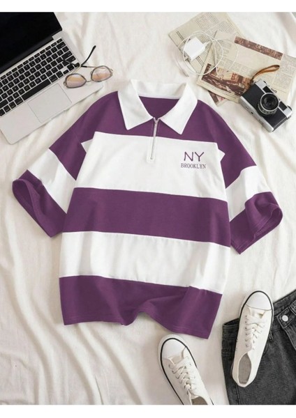 Büyük Beden Unisex Ny Brooklyn Parçalı Baskılı Kısa Kol %100 Pamuk T-Shirt