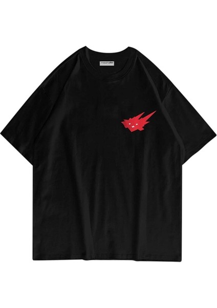Siyah Cacti Travis Scott Baskılı Pamuk Oversize Bisiklet Yaka T-Shirt fiyatları