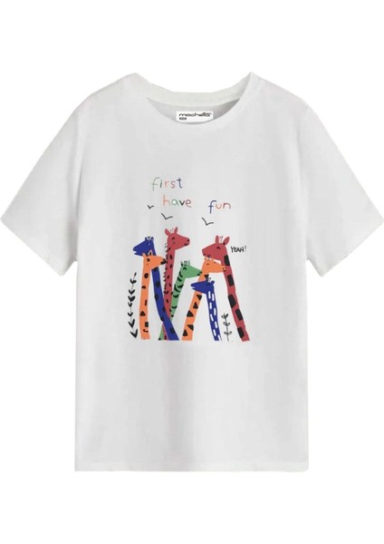 Kids Beyaz Zürafa,dinazor ve Kurabiye Canavarı Baskılı 3'lü Oversize Çocuk T-Shirtü Seti fiyatları