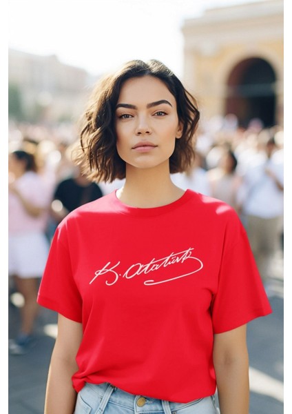 Unisex Mustafa Kemal Atatürk Imza Baskılı Oversize %100 Pamuk T-Shirt