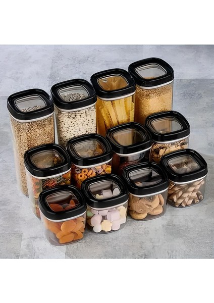 12 Parça Saklama Kabı Seti, Siyah, Çeşitli Boyutlar, Pratik ve Şık Organizatör