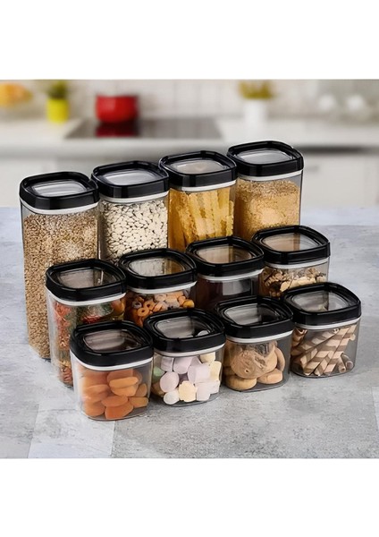 12 Parça Saklama Kabı Seti, Siyah, Çeşitli Boyutlar, Pratik ve Şık Organizatör