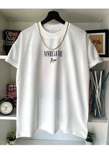 Vivre La Vie( Hayatı Yaşa ) Tasarım Baskılı Oversize Pamuklu Penye T-Shirt fiyatları