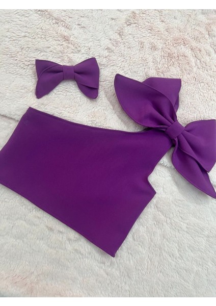 Kız Çocuk Fiyonk Detaylı Tek Omuz Crop Bluz
