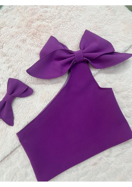 Kız Çocuk Fiyonk Detaylı Tek Omuz Crop Bluz modelleri