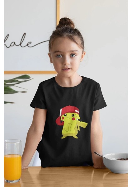 Şapkalı Pikachu Baskılı Oversize Pamuklu Çocuk T-Shirtü fiyatları