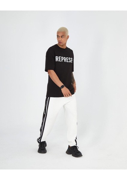 Göğüs Detaylı Represent Owners' Club Baskılı Oversize Pamuk T-Shirt