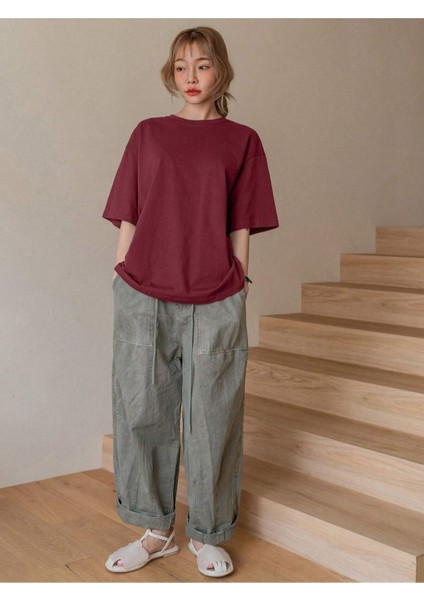 Bordo Fructification Baskılı Oversize T-Shirt fırsatları