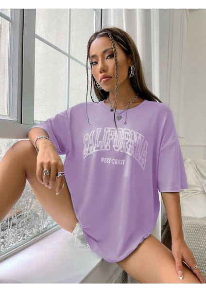 Büyük Beden Özel Tasarım California West Coast Baskılı 2023 Yaz Sezonu Oversize T-Shirt
