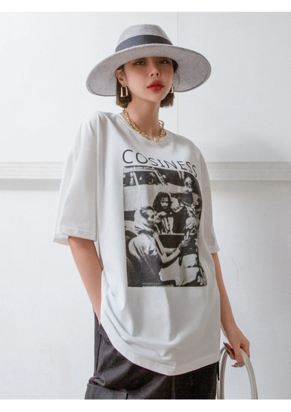 Büyük Beden Cosiness Baskılı Gri Oversize T-Shirt fiyatları