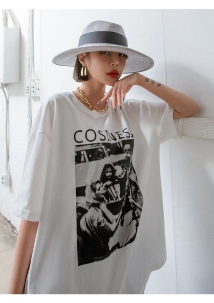 Büyük Beden Cosiness Baskılı Gri Oversize T-Shirt modelleri