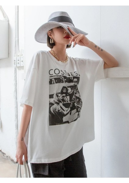 Büyük Beden Cosiness Baskılı Gri Oversize T-Shirt fırsatları