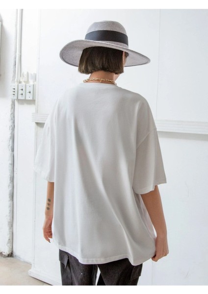 Büyük Beden Cosiness Baskılı Gri Oversize T-Shirt indirimleri