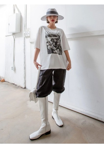 Büyük Beden Cosiness Baskılı Gri Oversize T-Shirt