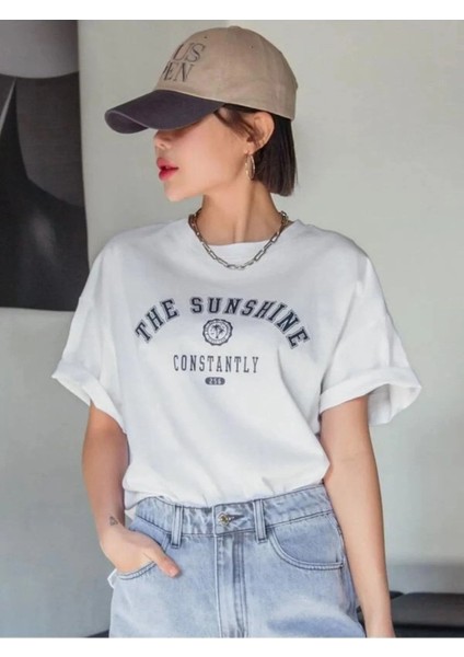 The Sunshine Baskılı Bisiklet Yaka Oversize Unisex T-Shirt modelleri