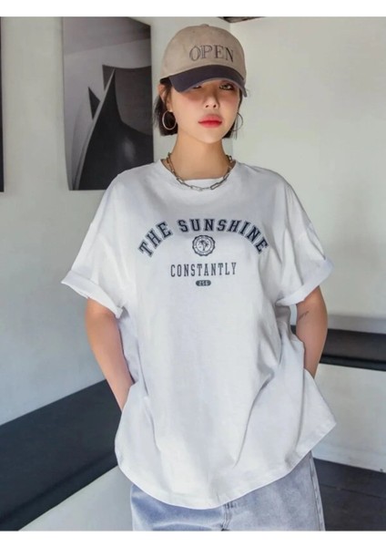 The Sunshine Baskılı Bisiklet Yaka Oversize Unisex T-Shirt