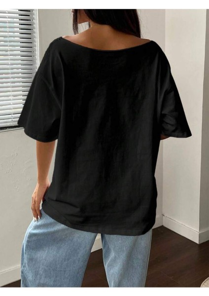 Büyük Beden Kayık Yaka Just A Girl Baskılı Oversize %100 Pamuk T-Shirt fiyatları