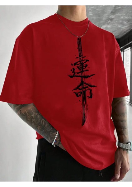 Unisex Kılıç Baskılı Oversize T-Shirt