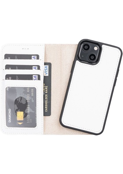 Mulvxurg URG02 Apple Iphone 13 Mini Uyumlu Deri Cüzdanlı Kılıf F3 Beyaz (Mulvix)