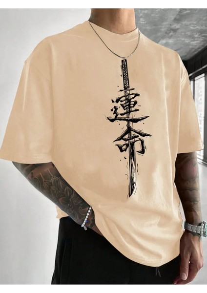 Unisex Kılıç Baskılı Oversize T-Shirt