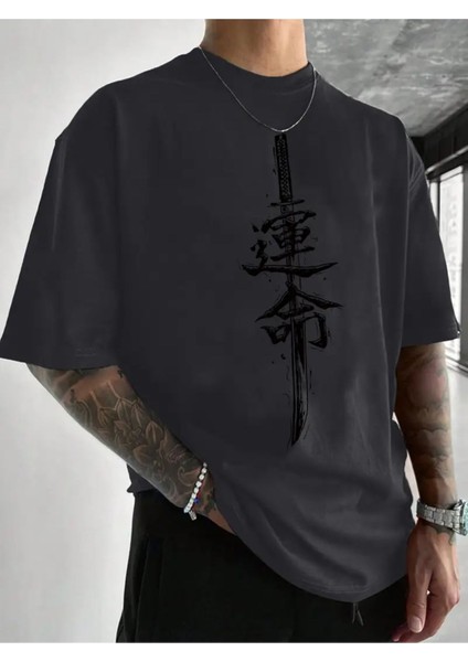 Unisex Kılıç Baskılı Oversize T-Shirt