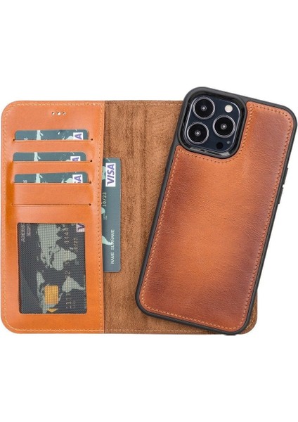 Mulvxurg URG02 Apple Iphone 13 Pro Max Uyumlu Deri Cüzdanlı Kılıf RST2EF Taba (Mulvix)