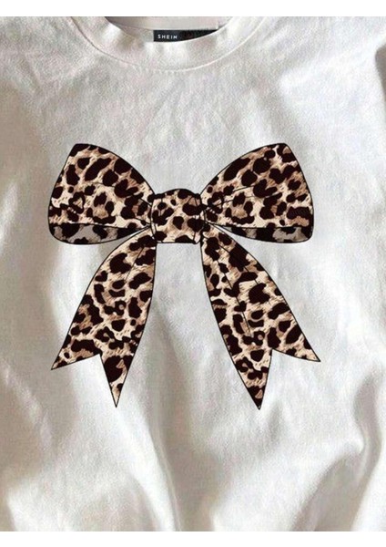 Kadın Leopar Kurdele Baskılı Crop T-Shirt fiyatları