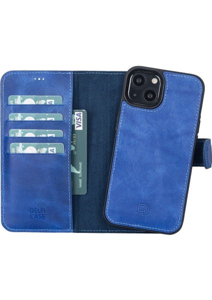 Mulvxurg URG02 Apple Iphone 13 Uyumlu Deri Cüzdanlı Kılıf Okyanus Mavi (Mulvix)