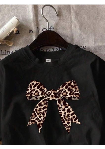 Kadın Leopar Kurdele Baskılı Crop T-Shirt fiyatları