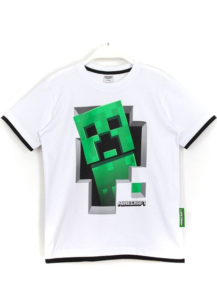 Erkek Çocuk Creeper 3D Baskılı T-Shirt Beyaz